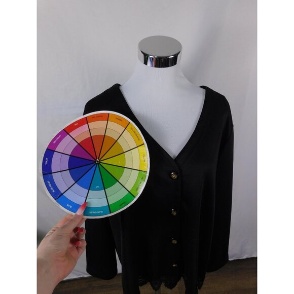 Roaman's Cardigan Womens Black Lace Hem Button Front Long Sleeve Made in USA - Picture 9 of 11